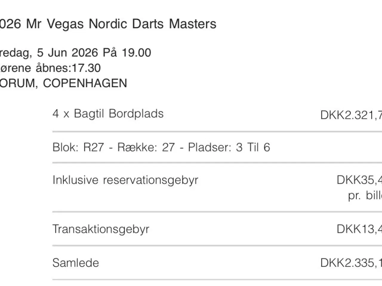 Billede 3 - 4 billetter til Nordic Dart Masters