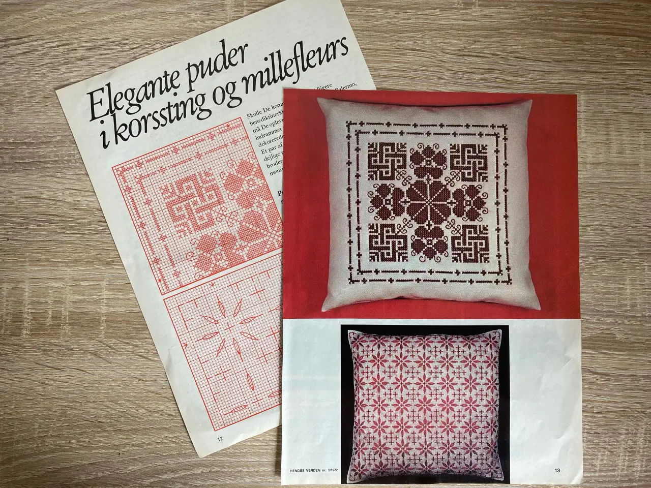 Billede 1 - Broderimønster: Puder i korssting og millefleurs