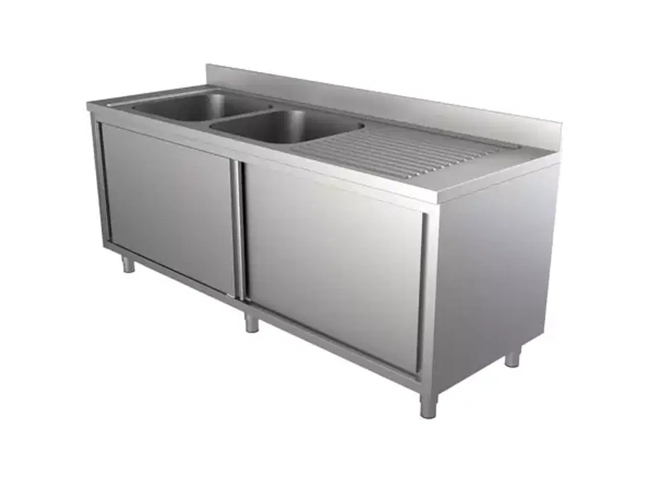 Billede 1 - Stålbord med dobbelt vask – B1600 x D700 x H850 mm