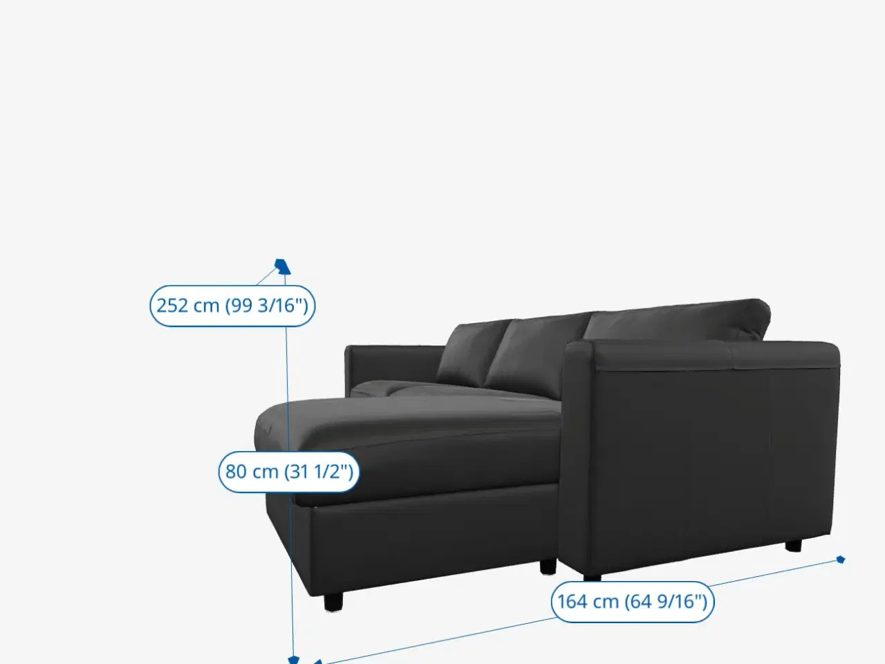 Billede 1 - Sofa med chaiselong. Læder. Vimpe sofa fra Ikea