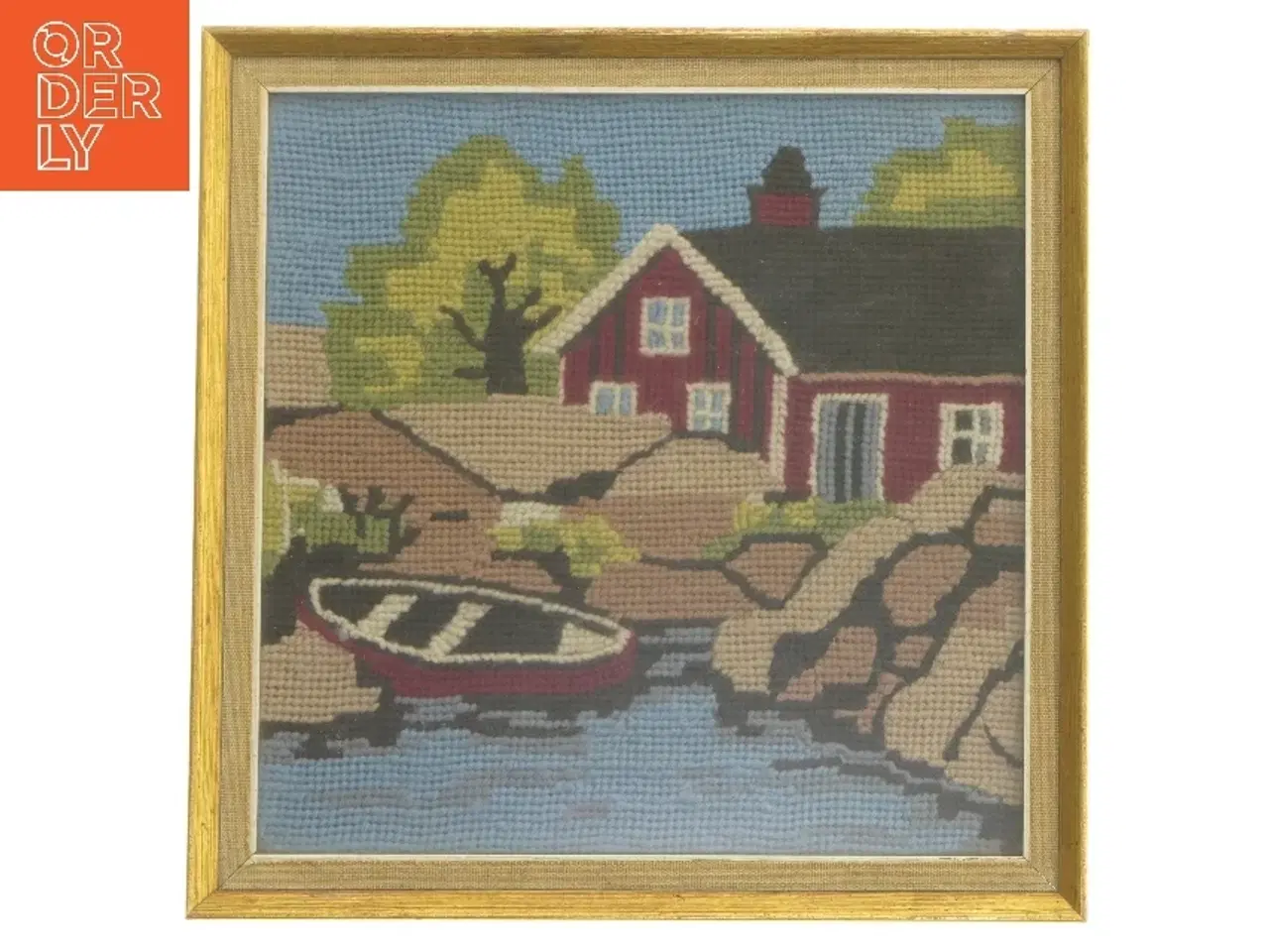 Billede 1 - Broderet billede med landskabsmotiv (str. 24x24 cm)