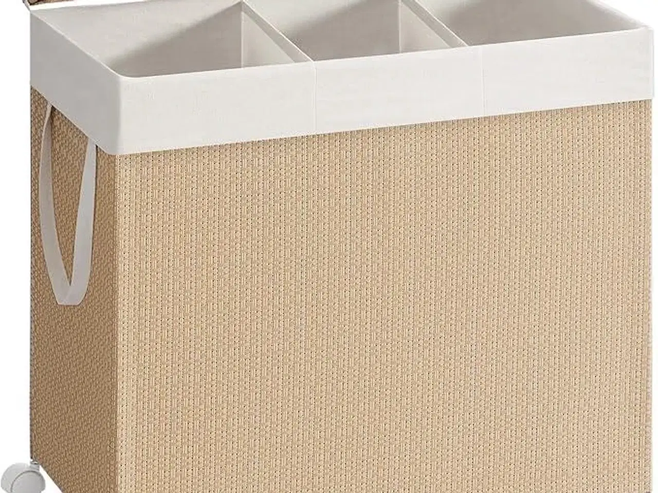 Billede 1 - Vasketøjskurv på hjul HOME, 3 rum, 140 l, låg, aftagelig inderpose, natur beige/mat hvid