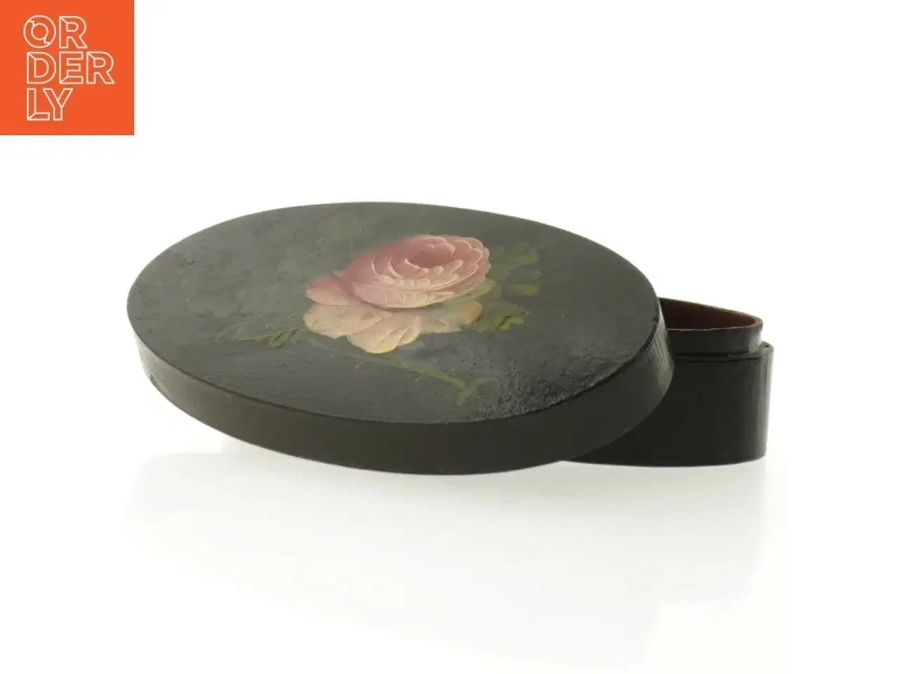 Billede 3 - Oval trææske med blomstermotiv (str. 20 x 11 cm)