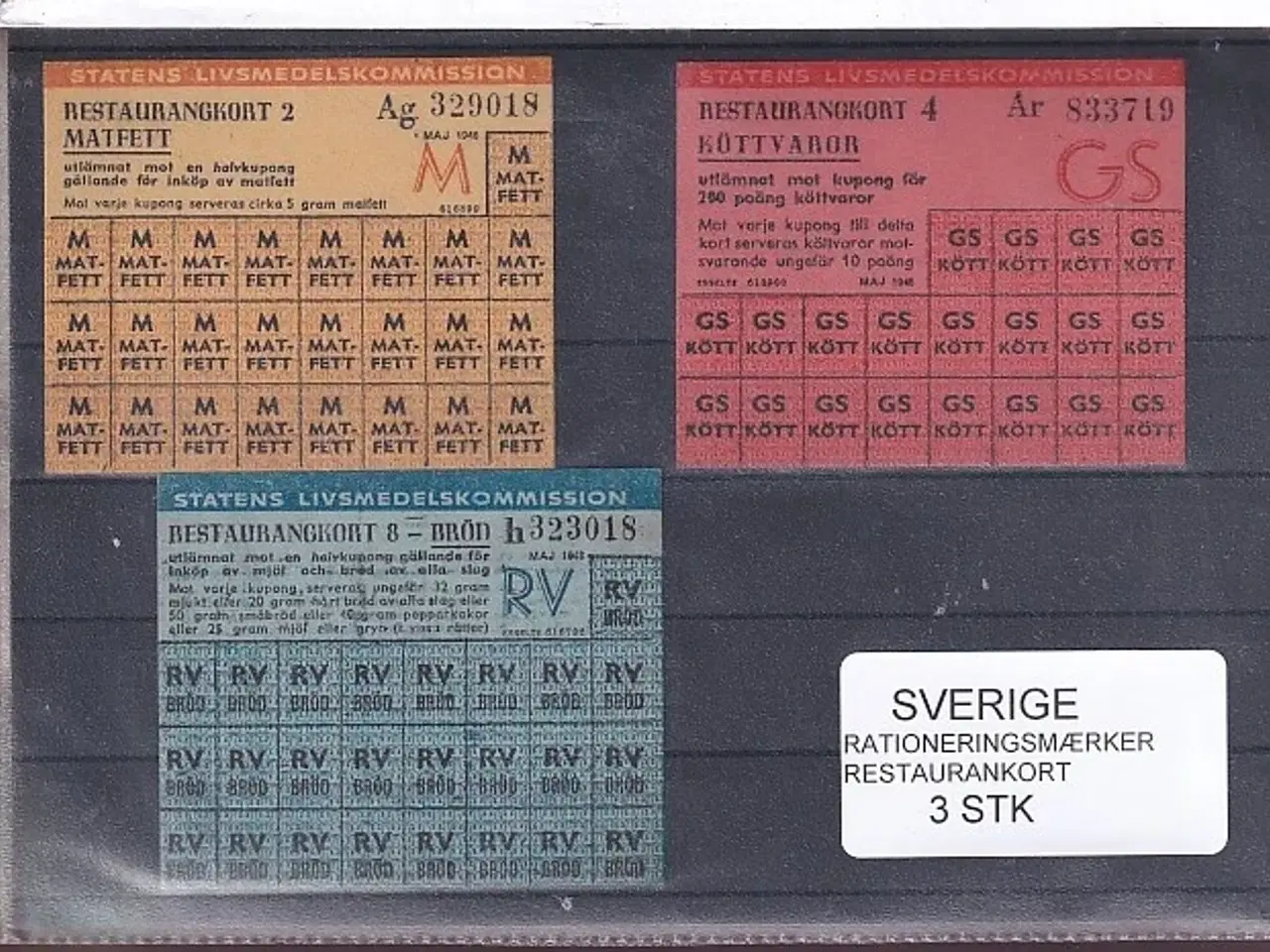 Billede 1 - Sverige - Rationeringsmærker - Restaurationskort - 2. Verdenskrig