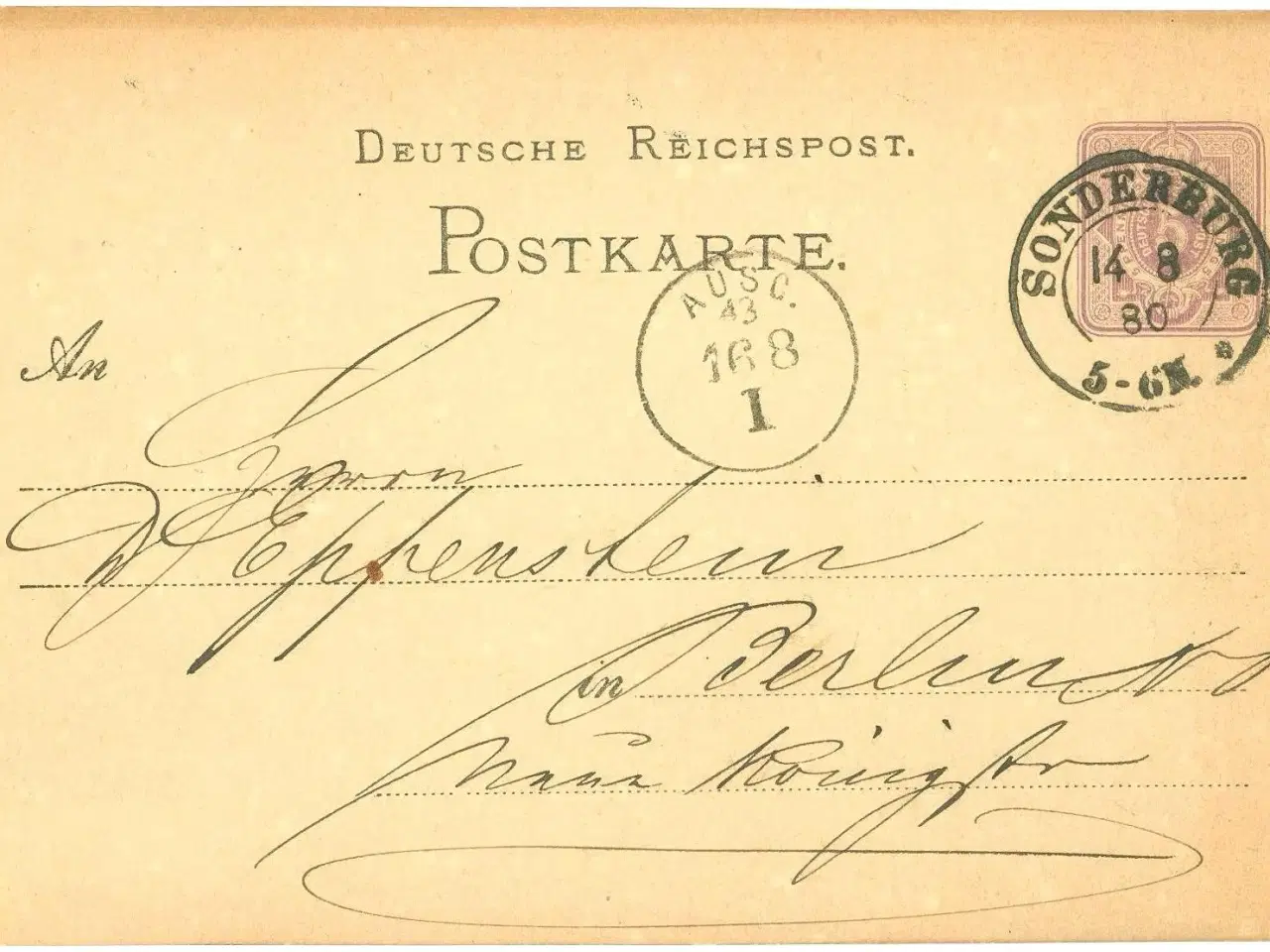 Billede 1 - Sønderborg. LUX-stempel på brevkort, 1880