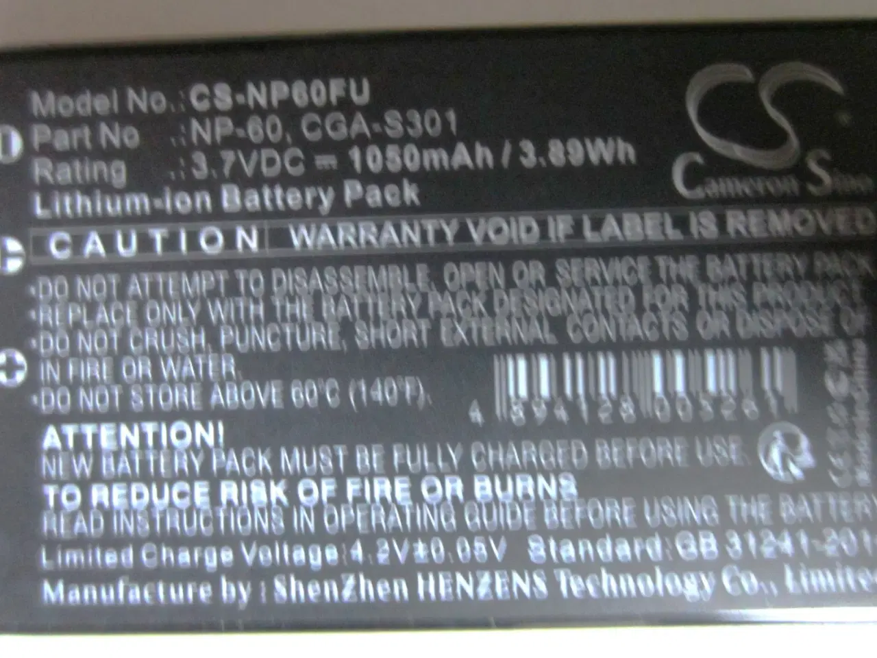 Billede 1 - CS-NP60FU Li-Ion batteri 3,7V 1050mAh 3,89Wh