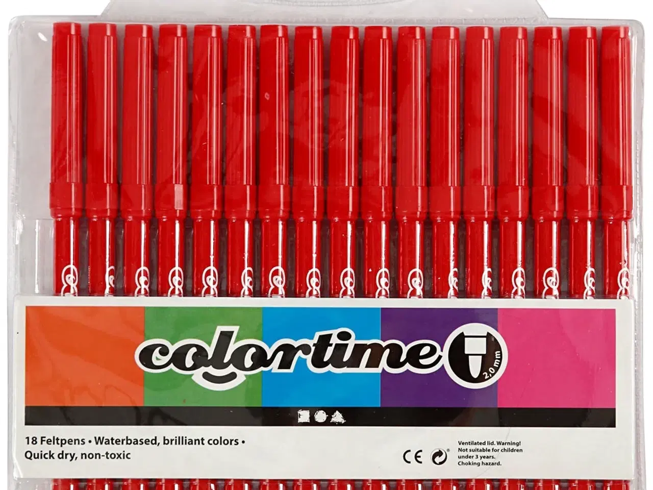 Billede 1 - Colortime Tusch Rød 2 mm - 18 stk. Kvalitetstuscher