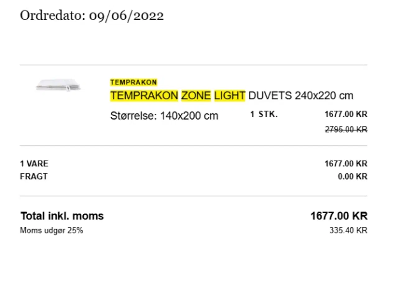 Billede 6 - ⭐️ TEMPRAKON Zone Light gåsedunsdyne 140x200, sval