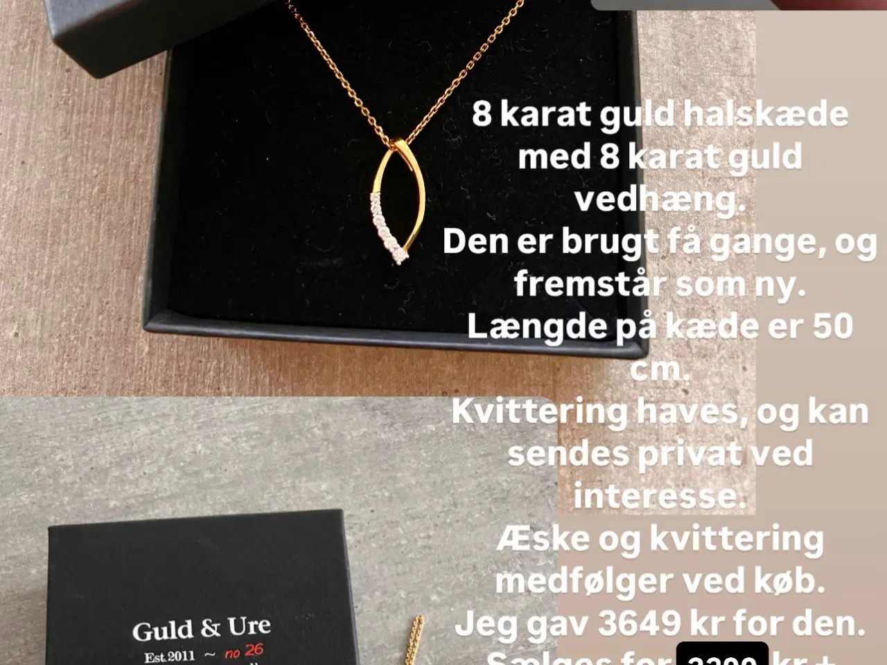 Billede 1 - 8 karat guld halskæde med 8 karat guld vedhæng. 