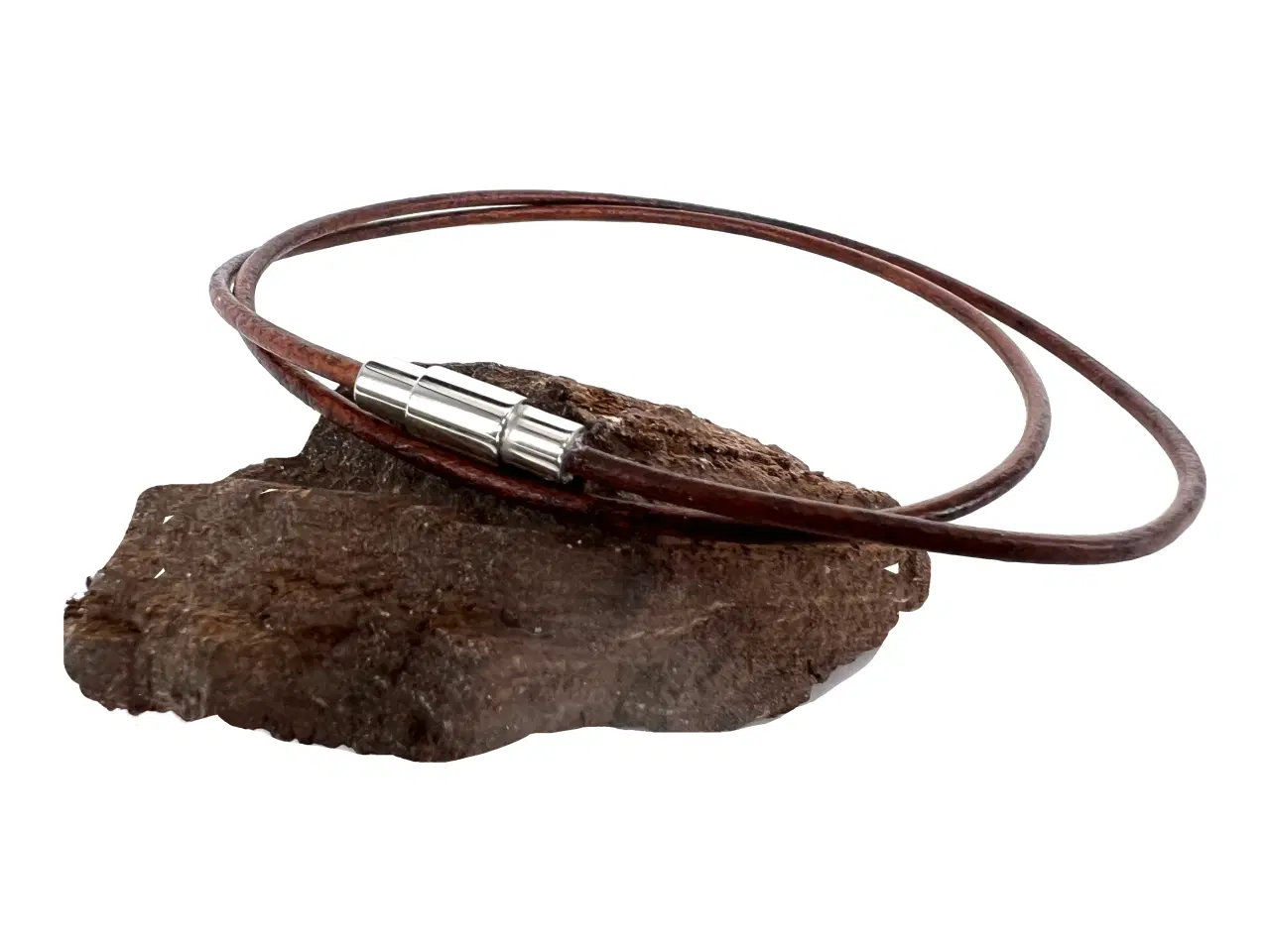 Billede 1 - Antikbrun læderkæde i 5mm. med rustfri stål lås