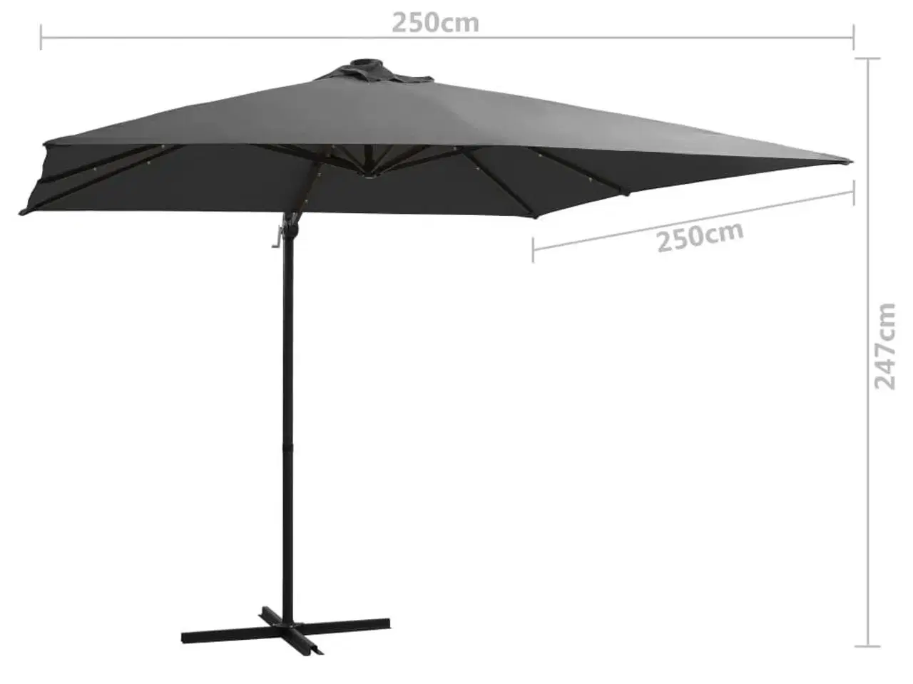 Billede 9 - Hængeparasol med LED-lys og stålstang 250x250 cm antracitgrå