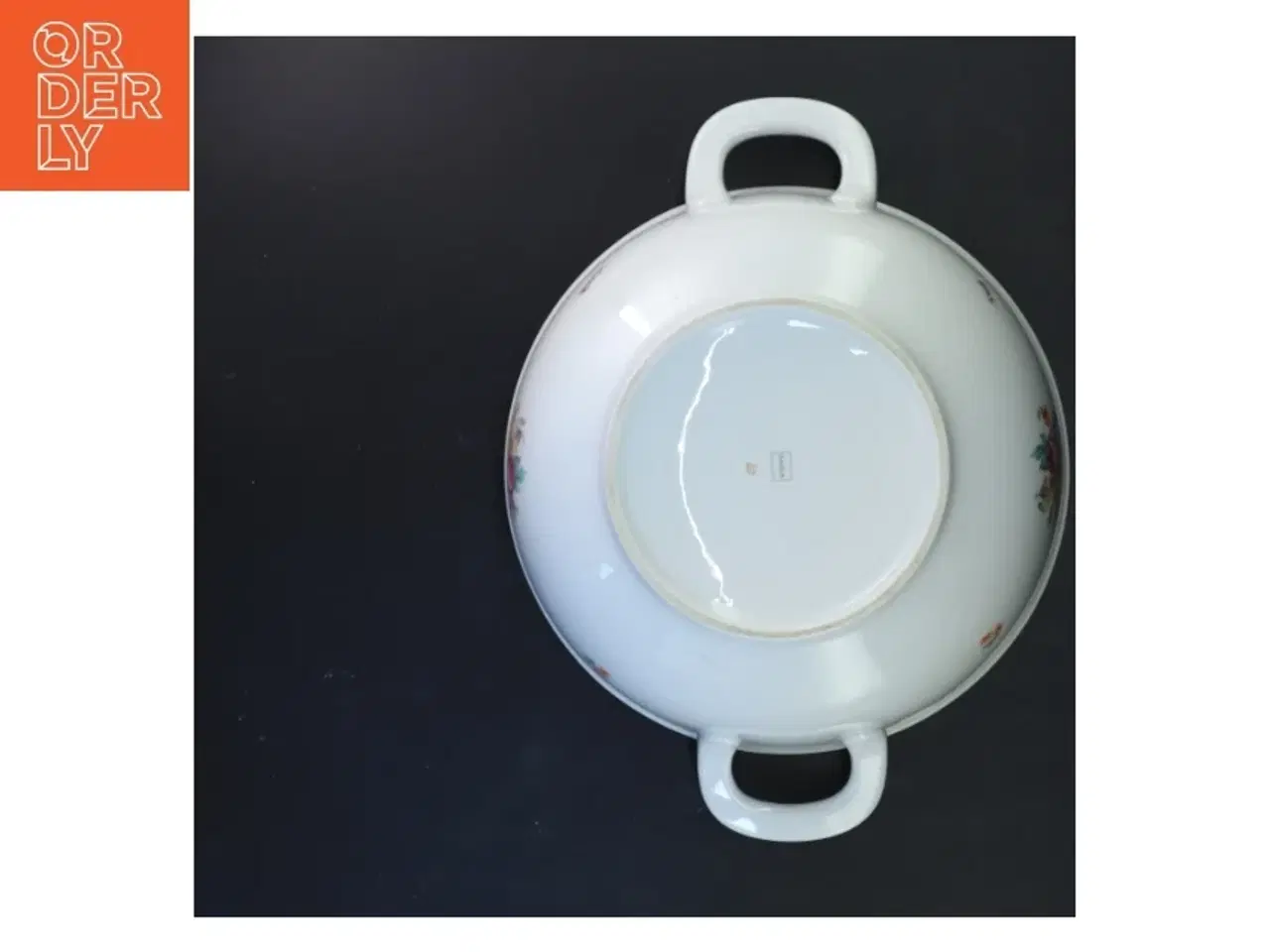 Billede 4 - Porcelæns serveringsskål med låg og blomsterdekoration (str. 35x22 cm)