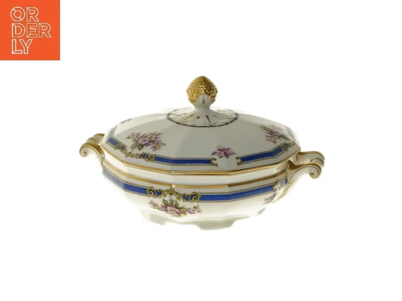 Billede 1 - Dekorativ porcelænsskål med låg, fra Schlaggenwald (str. Ø 23x17 cm)