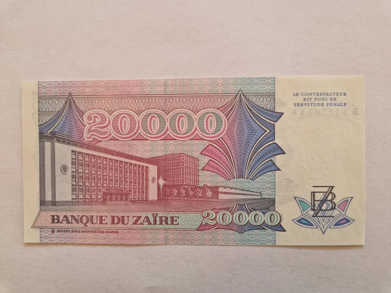 Billede 2 - 20000 Zaires Zaire 1991