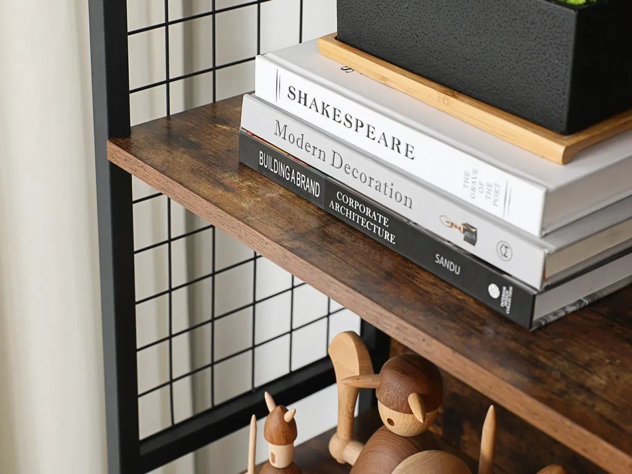 Billede 6 - Bogreol 4 hylder – VASAGLE, stålramme, kroge, rustik brun/sort