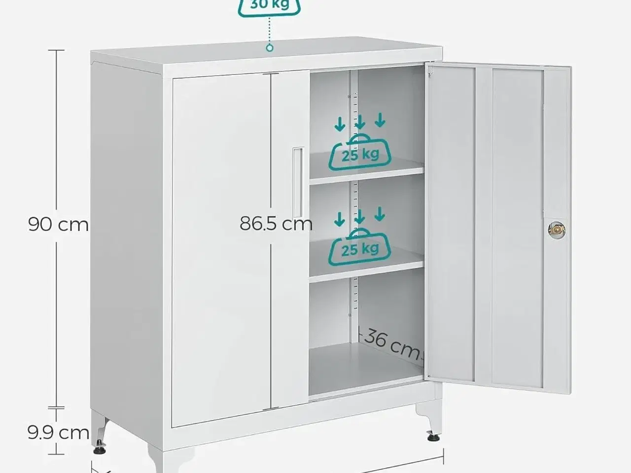 Billede 3 - Opbevaringsskab stål låsbart, 2 døre, grå, med hylder 80×90×40 cm
