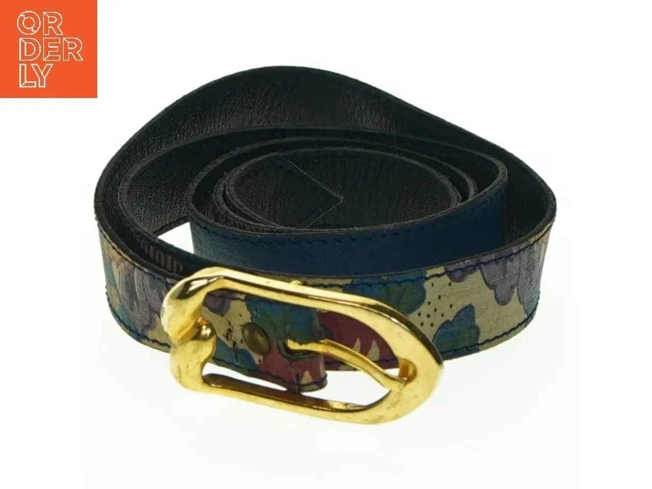 Billede 1 - Blomstret bælte med guldspænde (str. Længde. 94 cm. b 2 cm)