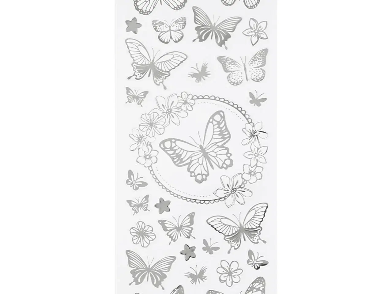 Billede 1 - Stickers, sommerfugle, ark 10x24 cm, sølv, 1 ark
