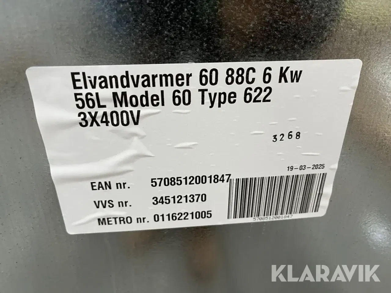 Billede 5 - El-vandvarmer Metro Therm 60 88C 56L Type622
