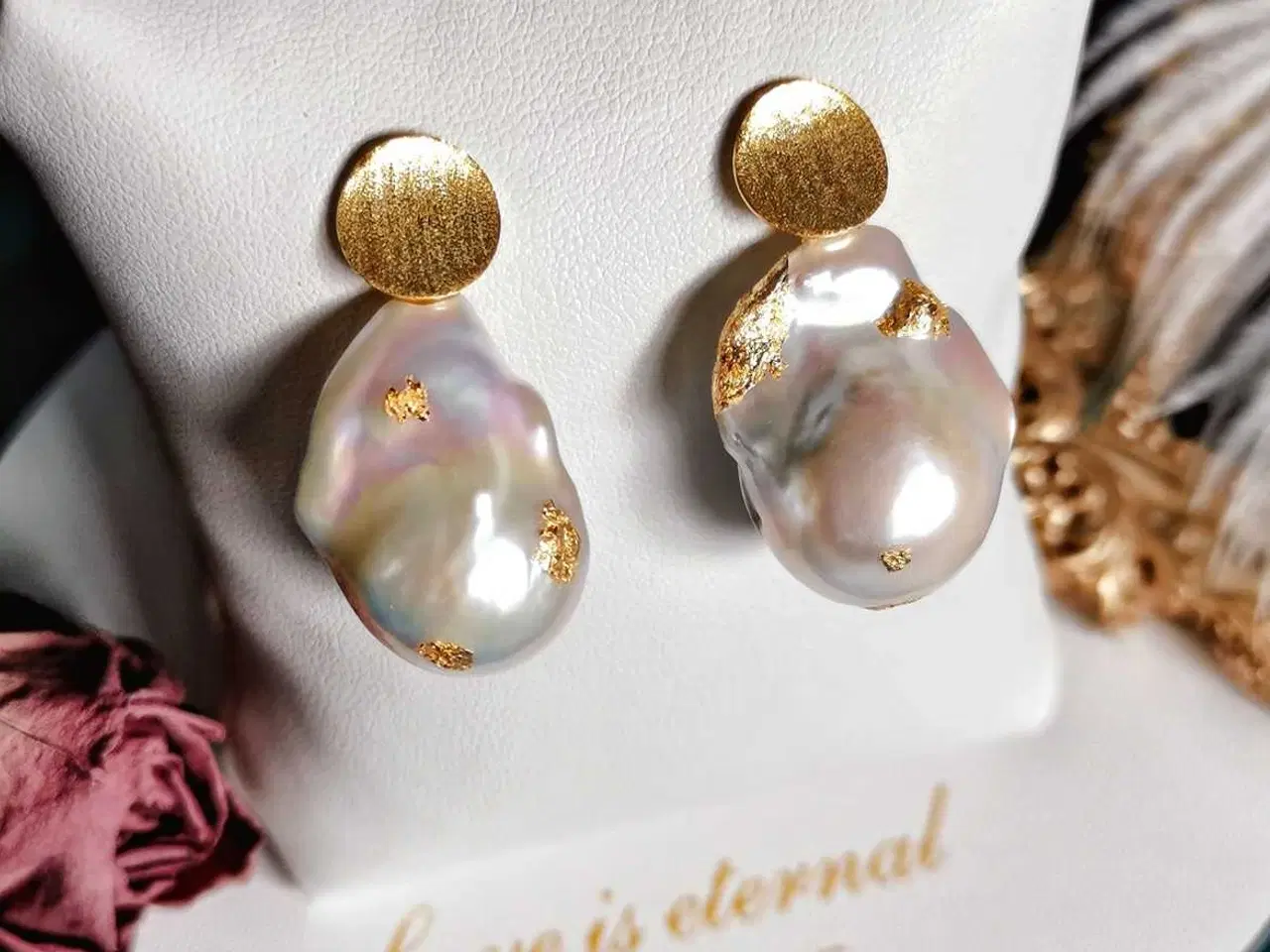 Billede 4 - Barokperle-øreringe i mat guldbelagt S925 sterling