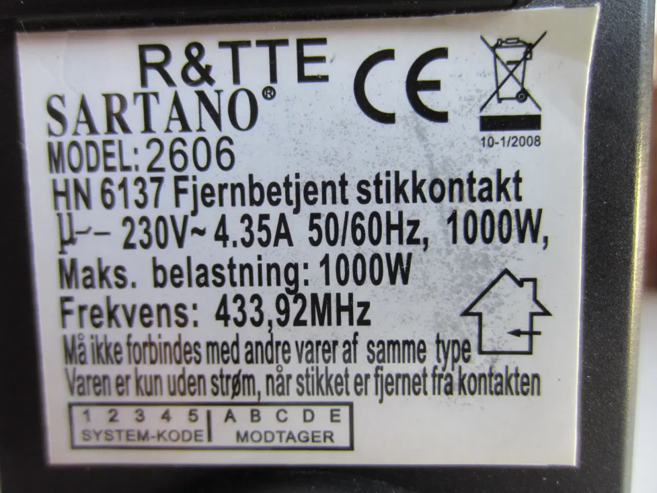 Billede 5 - Fjernbetjent stikkontakt Sartano MODEL 2606