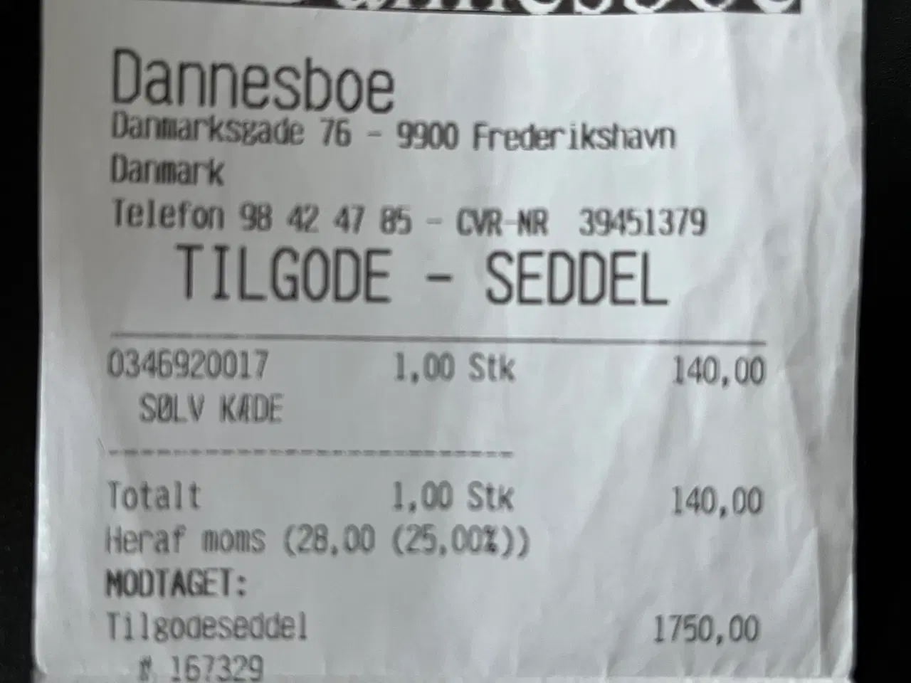 Billede 1 - Tilgodeseddel 