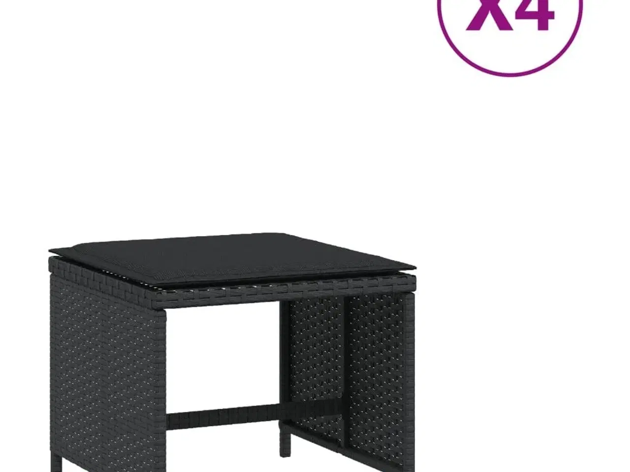 Billede 2 - Haveskammel med hynder 4 stk. 40x40x35 cm polyrattan sort