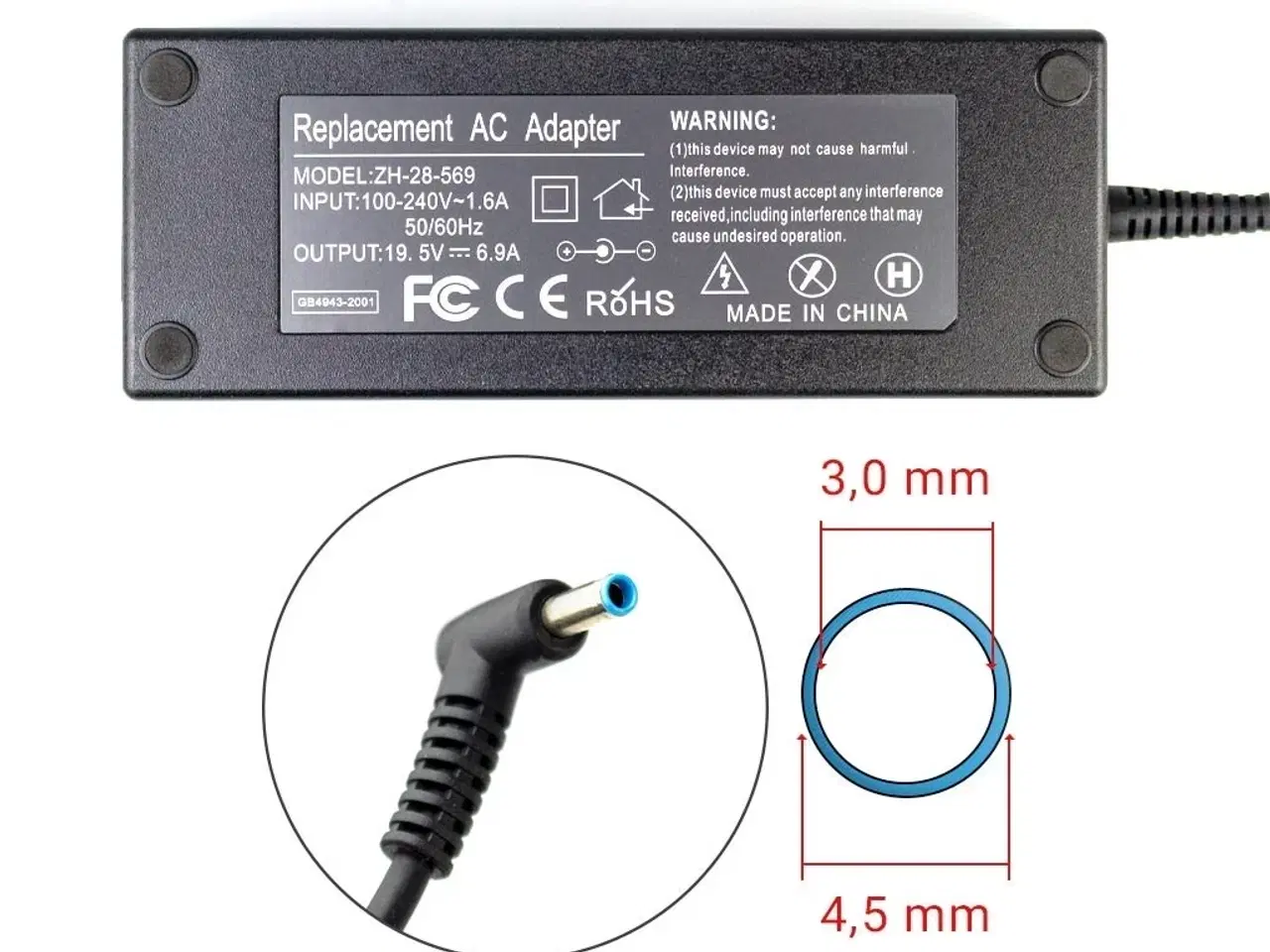 Billede 1 - HP 135W 19,5V ~ 6,9A , 4,5mm x 3,0mm - Kompatibel