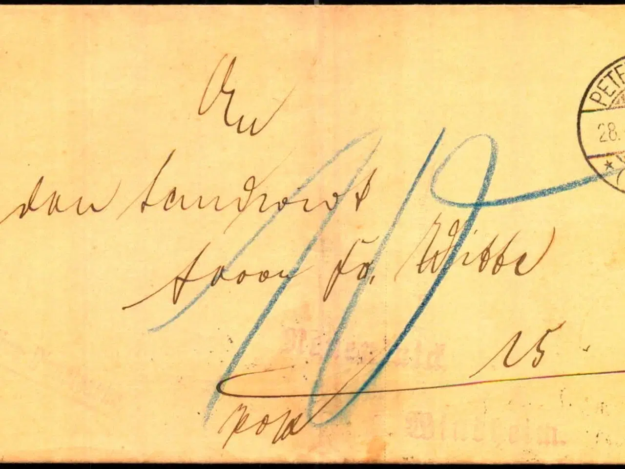 Billede 1 - Efterporto - Dokument fra Petershagen 28 - 4 - 1914 - Efterporto 10 Øre