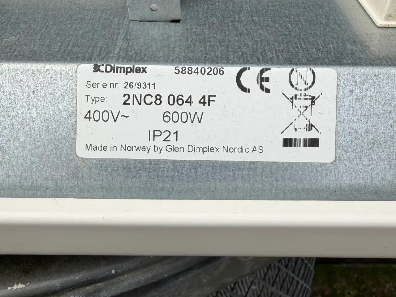Billede 2 - El-radiator Dimplex 400v - 600 watt