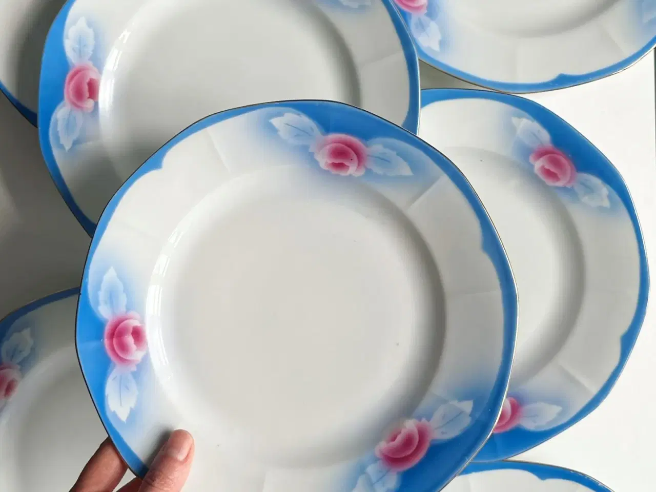 Billede 1 - Tjekkoslovakiske middagstallerkner m roser og blå farve, 7 stk samlet