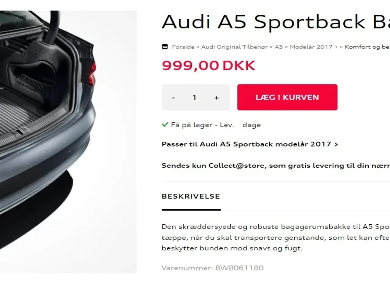 Billede 2 - Bagagerumsbakke til Audi A5 Sportback