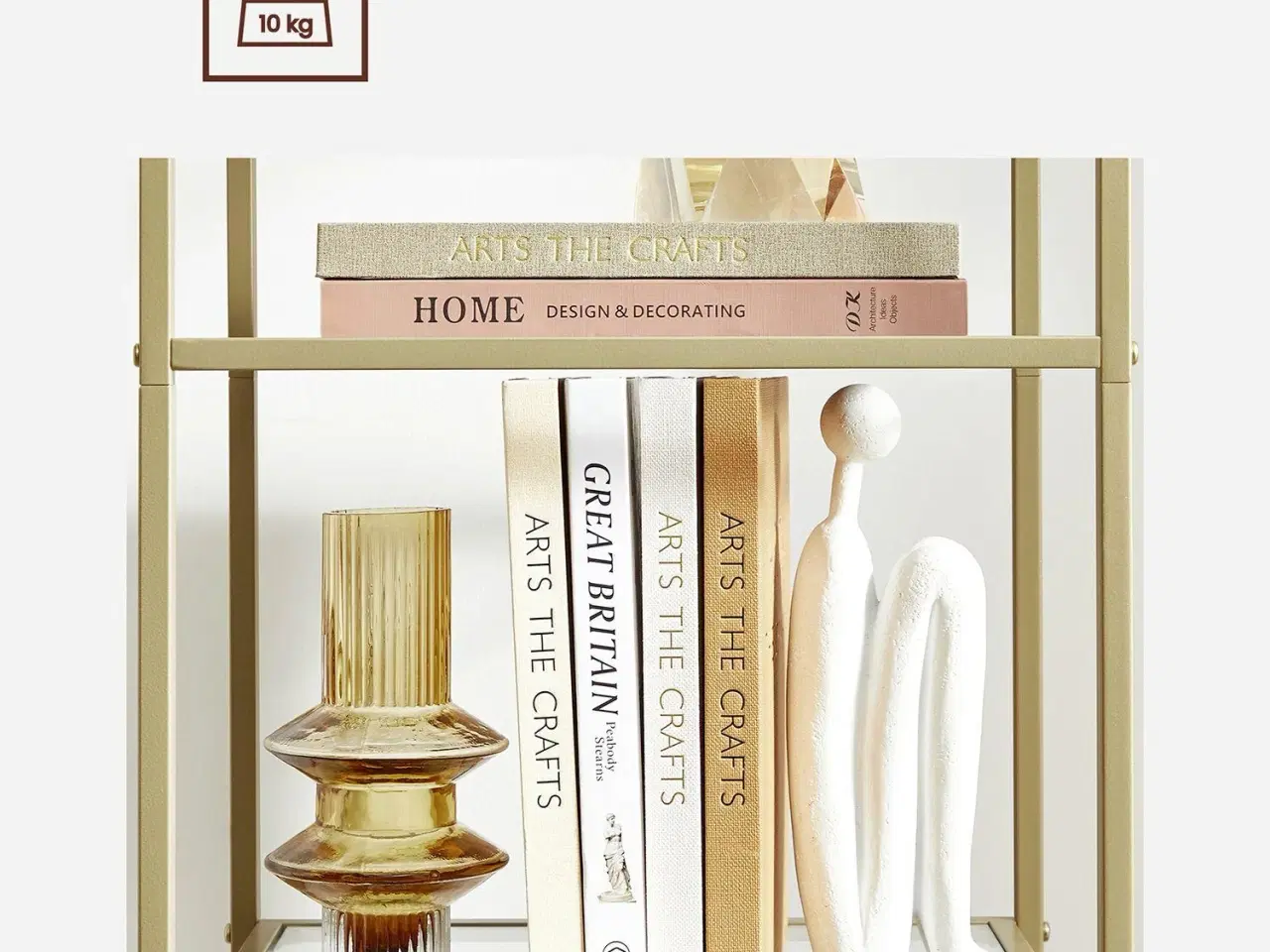 Billede 5 - Reol med glas 5‑etagers, slank stigereol i hærdet glas og stål, guld