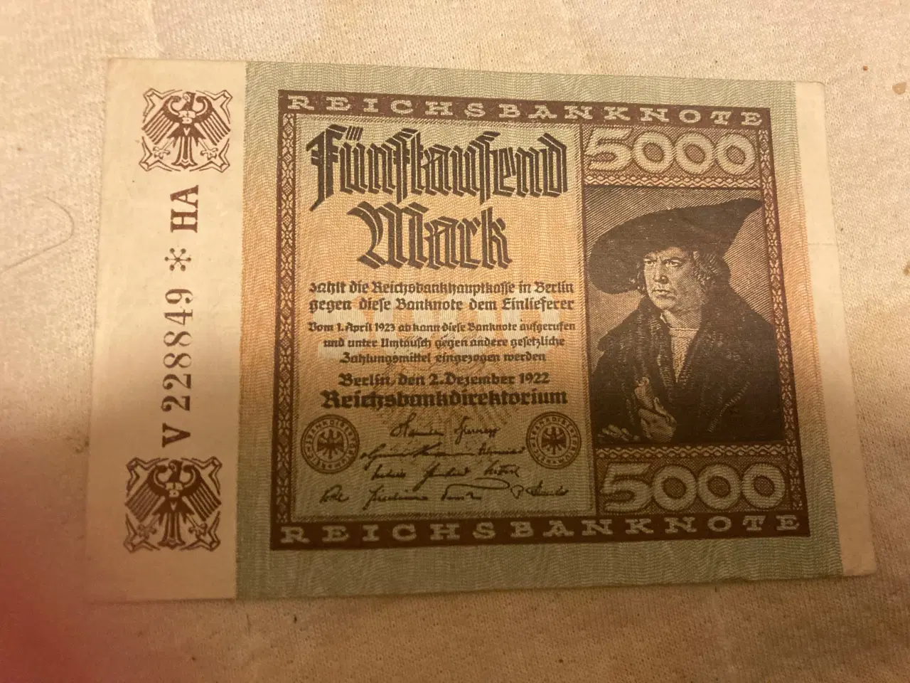 Billede 1 - Tysk 5000 mark fra 1922