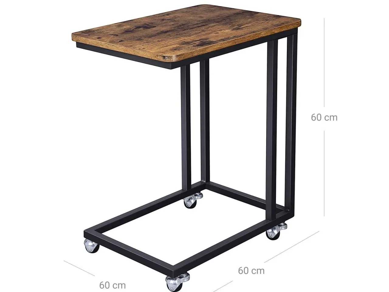 Billede 7 - Sidebord på hjul industrielt, rustik brun/sort, 50 × 35 × 62 cm