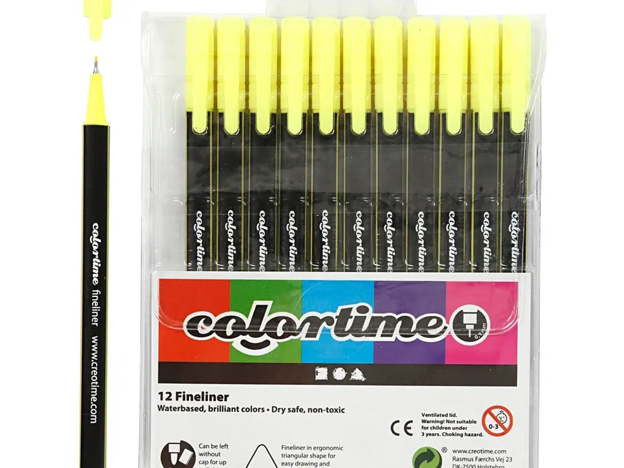 Billede 1 - Colortime Fineliner Tusch, streg 0,6-0,7 mm, gul, 12stk./ 1 pk.