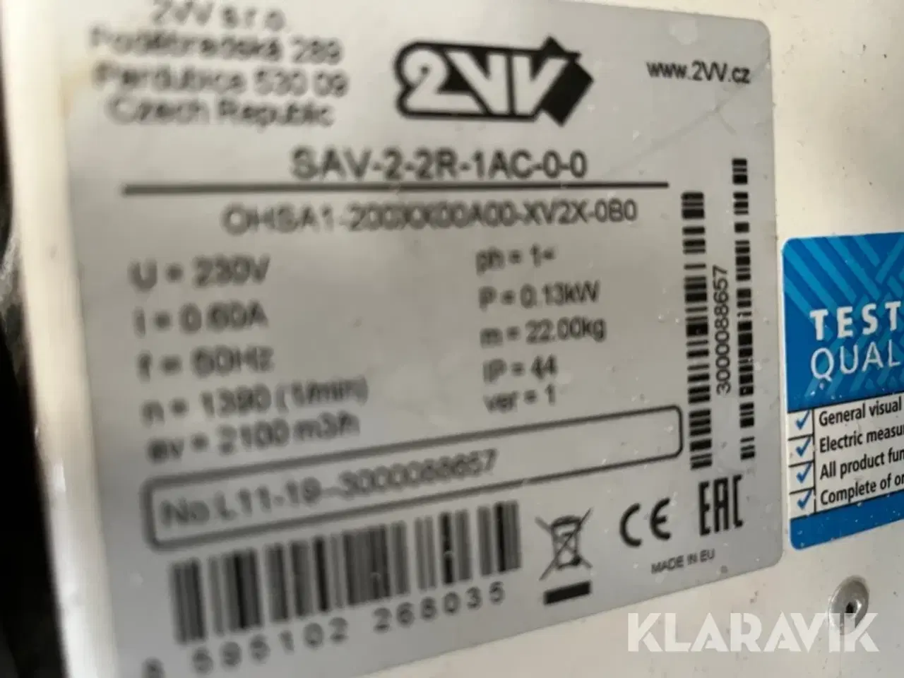 Billede 9 - Kalorifere blæsere 2VV SAV-2-2R-1AC-0-0 3 styk inklusiv ophæng.