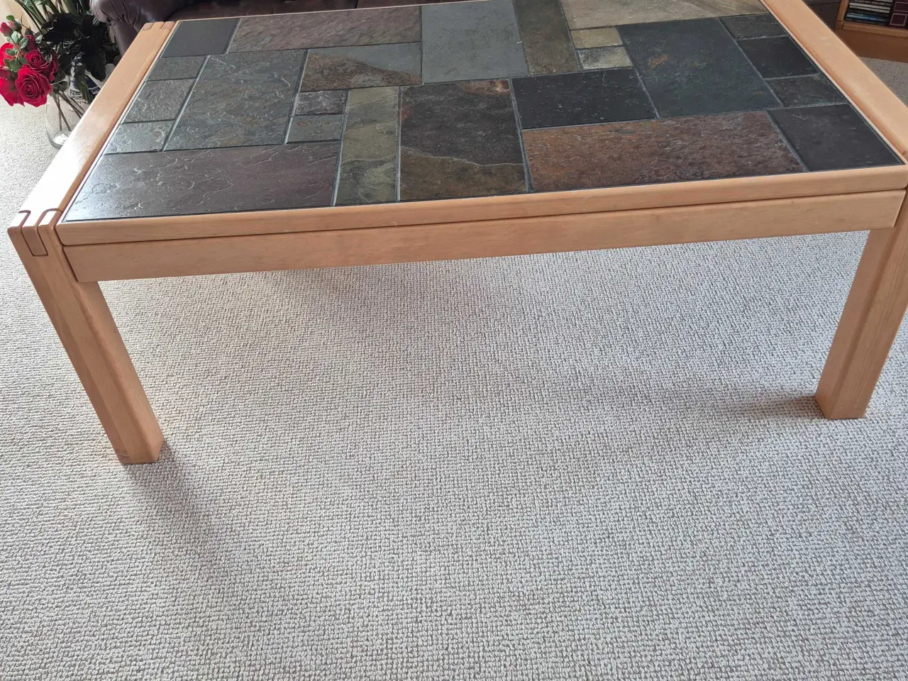 Billede 1 - Sofabord lyst bøgetræ m. Skiferfliser