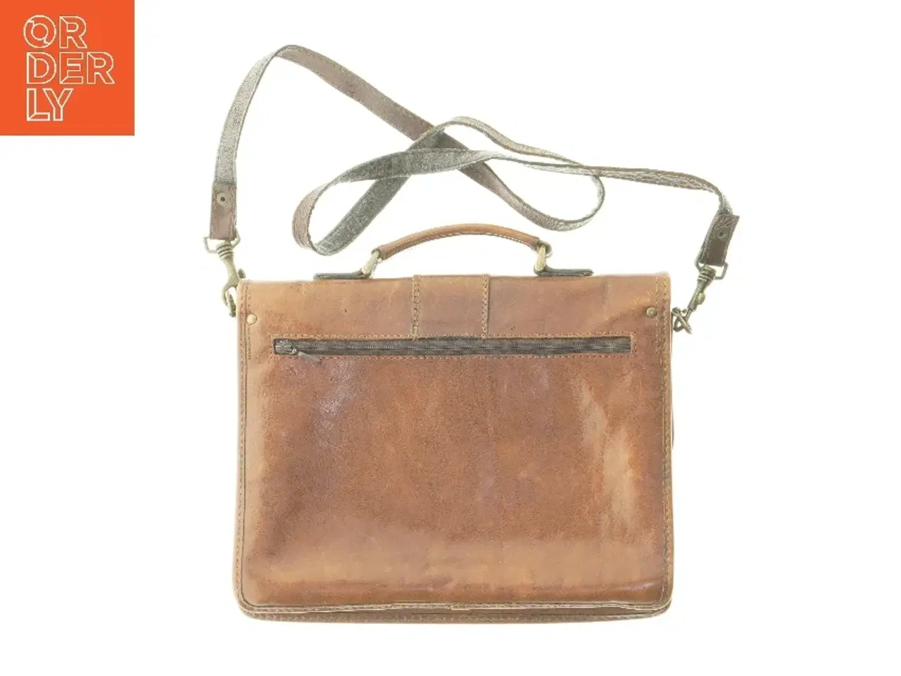 Billede 4 - Brun læder skuldertaske fra Burkelys (str. 21x28x8 cm)