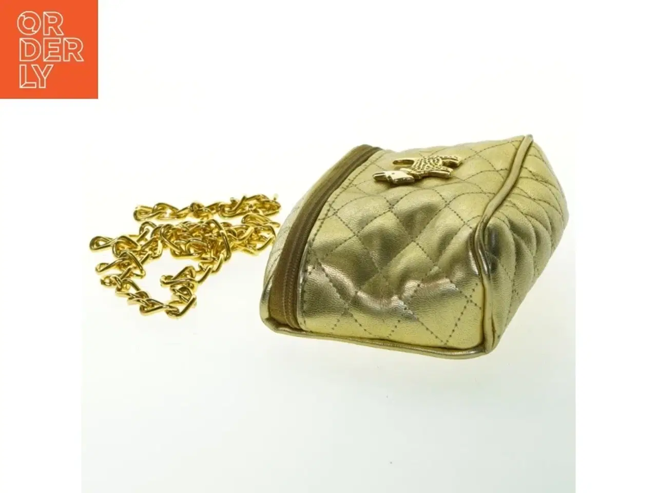 Billede 2 - Quiltet skuldertaske i gyldent materiale (str. 18x10 cm)