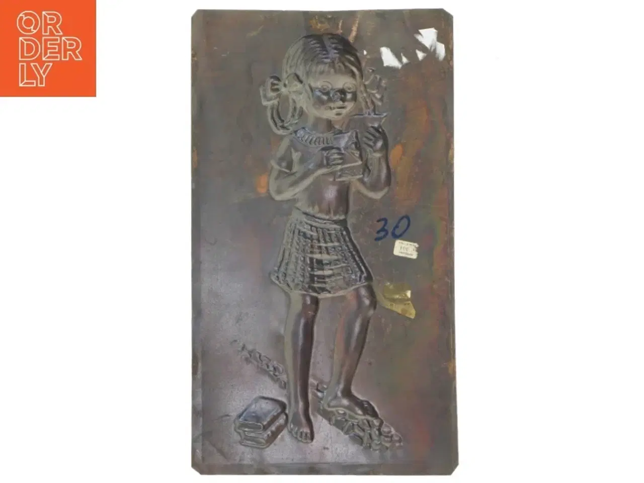 Billede 4 - Bronzerelief af læsende pige (str. 35x20 cm)