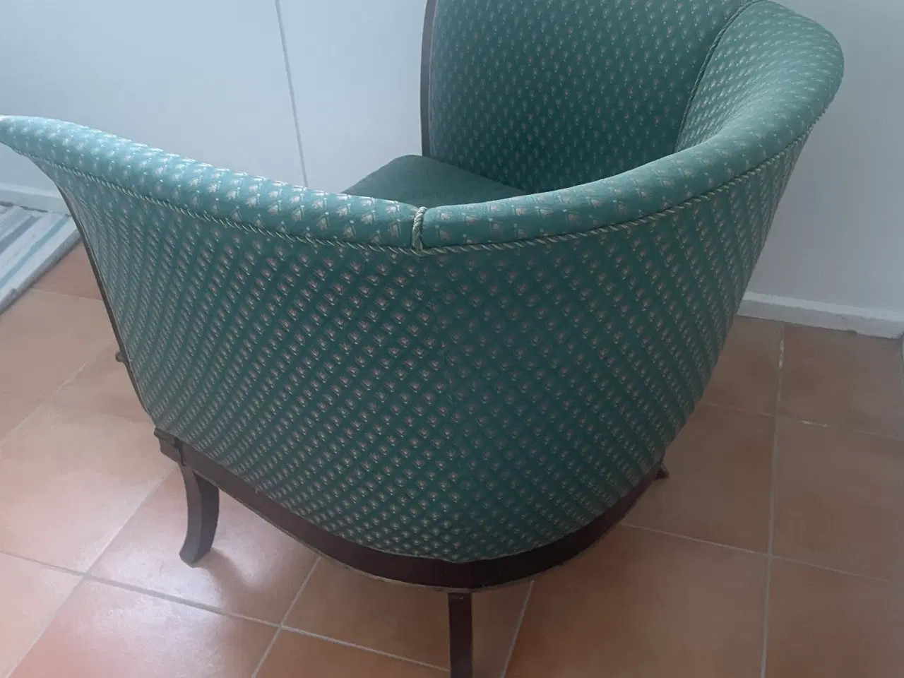 Billede 1 - Lænestol, mahogni og nyt betræk. Fine messingbslag