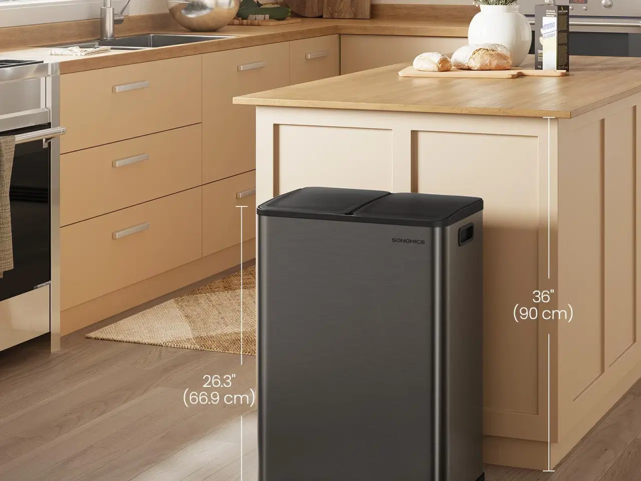 Billede 2 - Dobbelt skraldespand 2 x 30 l med soft-close og pedal – rustfrit stål, skifergrå