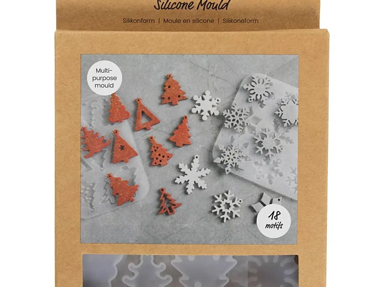 Billede 1 - Silikoneform, Iskrystaller og juletræer, H: 0,3 cm, B: 3,5+4,7 cm, med hul til ophæng, mat transparent, 2 stk./ 1 stk.
