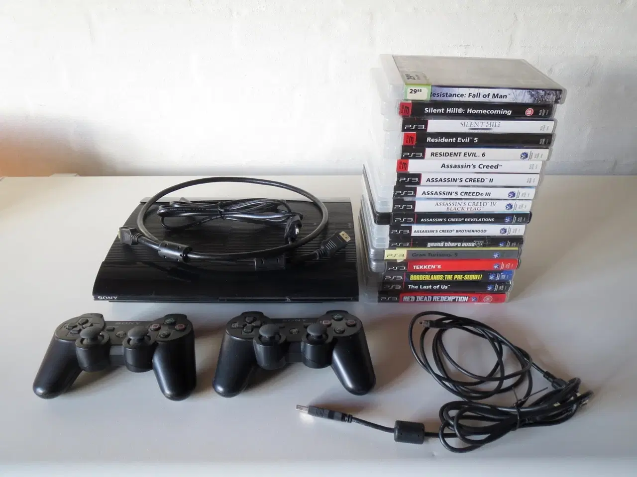 Billede 1 - Sony PlayStation 3, kabler og 2 controllere