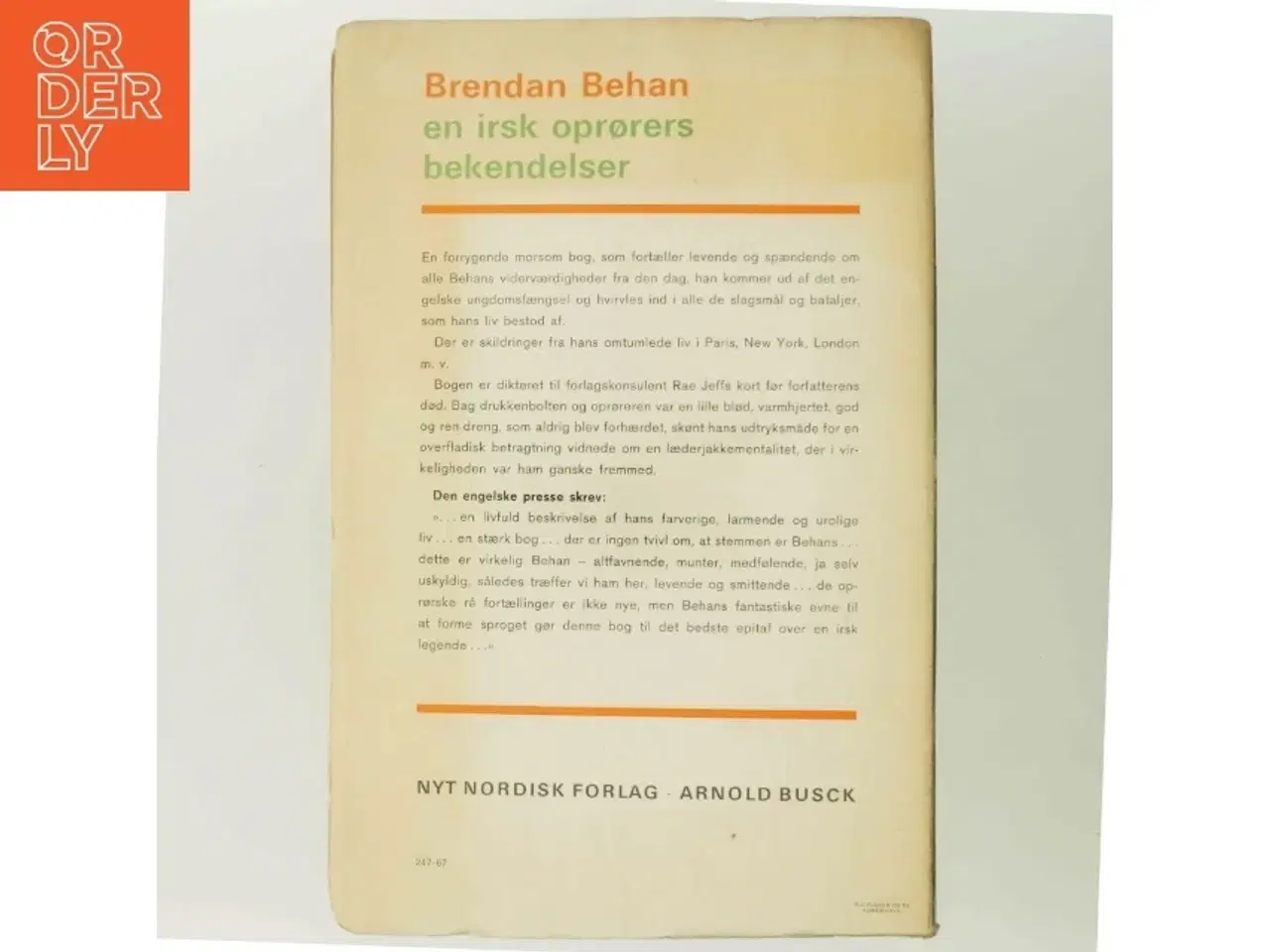 Billede 3 - En irsk oprørers bekendelser af Brendan Behan (Bog)