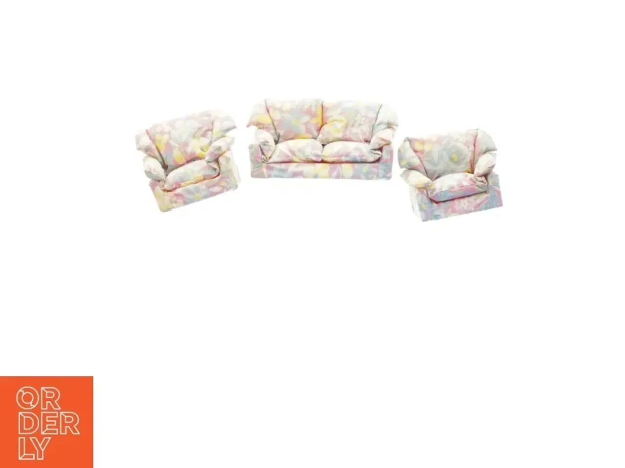 Billede 3 - Blomstret sofa sæt til barbiedukker (str. 22 x 9 cm og 12 x 9 cm)