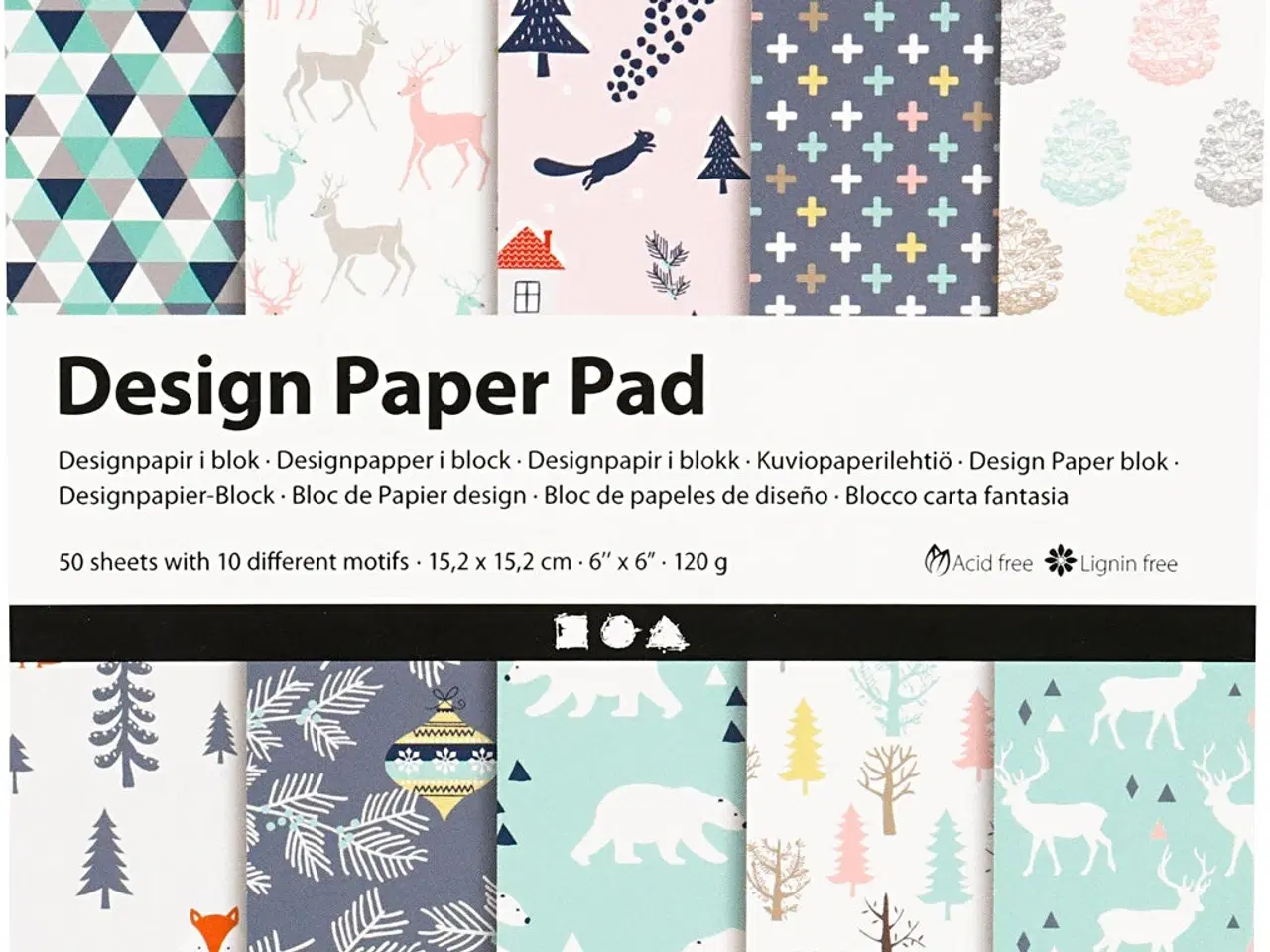 Billede 1 - Designpapir i blok, ark 15,2x15,2 cm, 120 g, lys grøn, rosa, hvid, 50ark/ 1 pk.