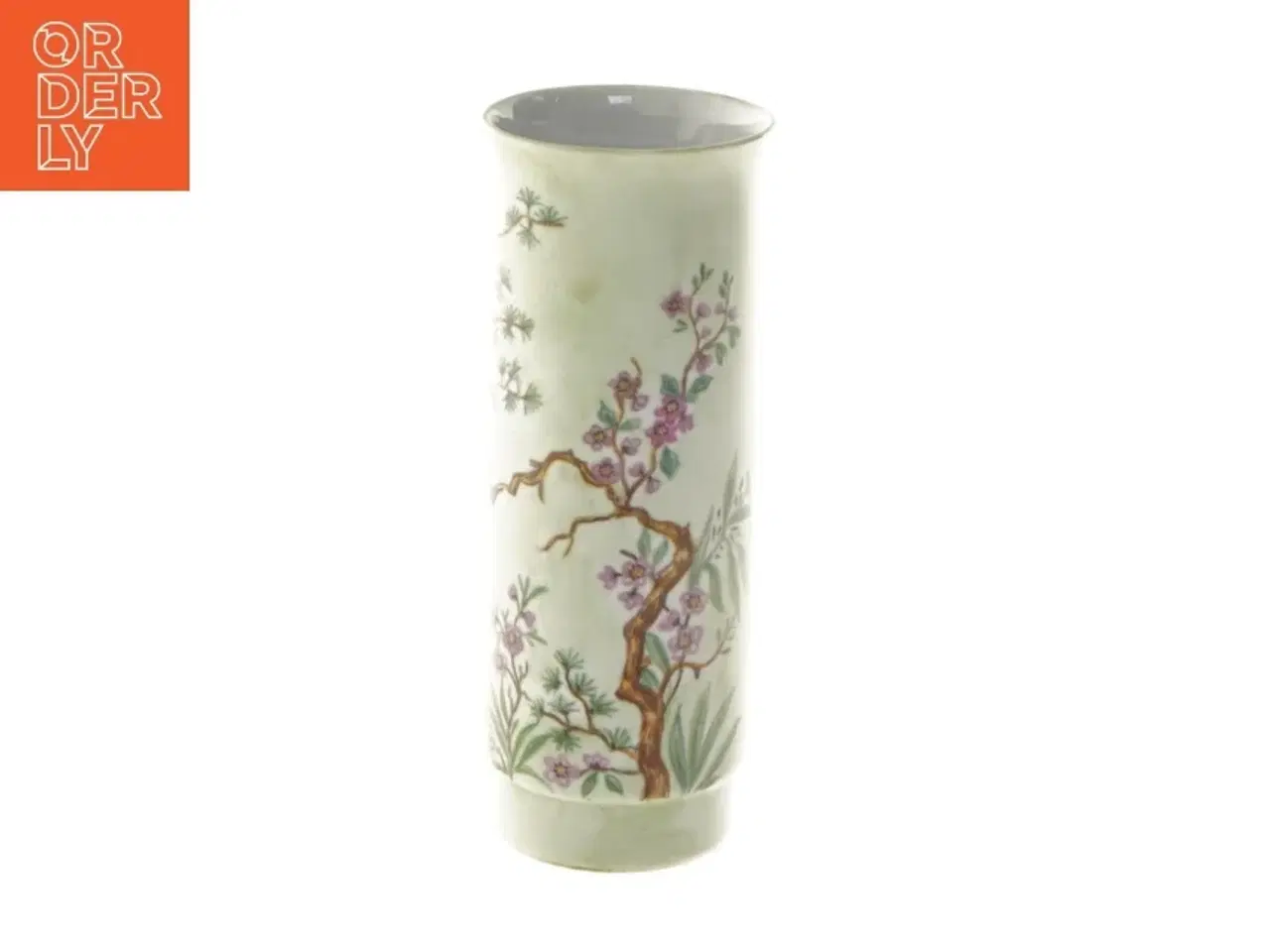 Billede 1 - Porcelæn vase med blomsterdekoration (str. Ø 7x17 cm)