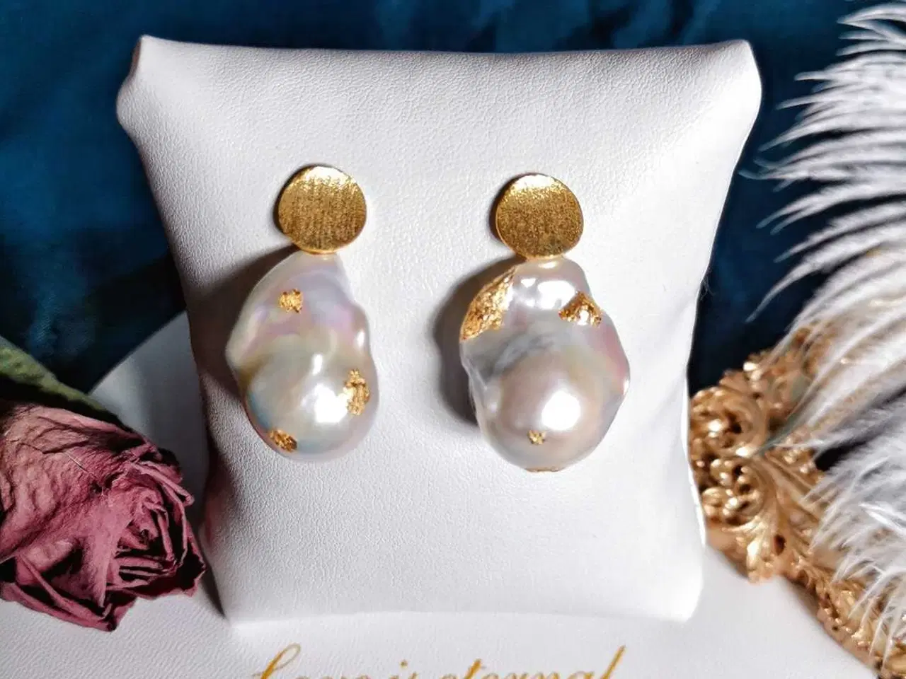 Billede 2 - Barokperle-øreringe i mat guldbelagt S925 sterling